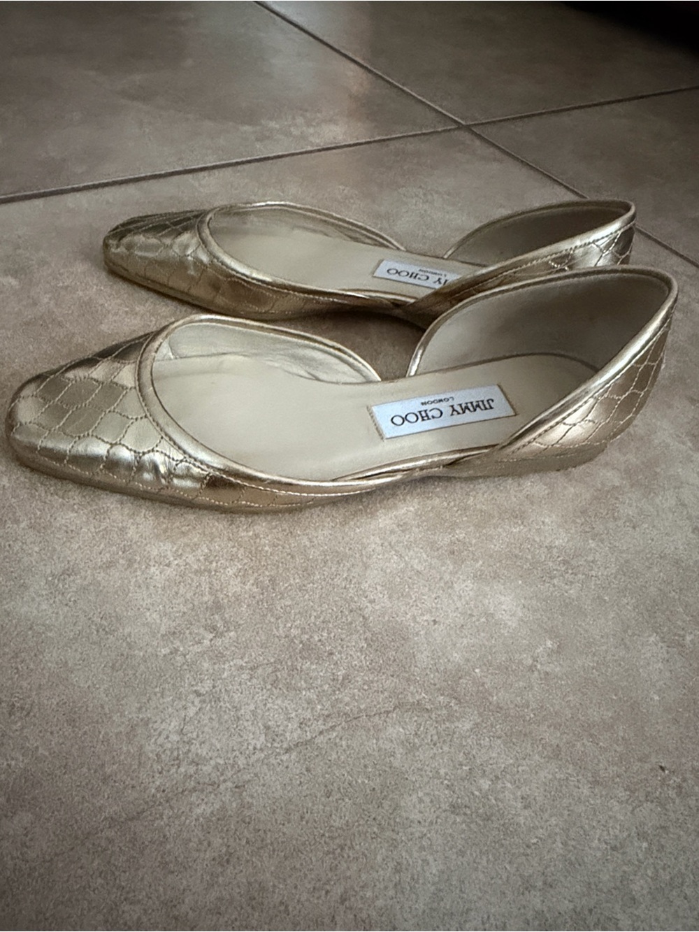 Jimmy Choo Metallic Gold Quilted D'Orsay Flats - Picture 2 of 7